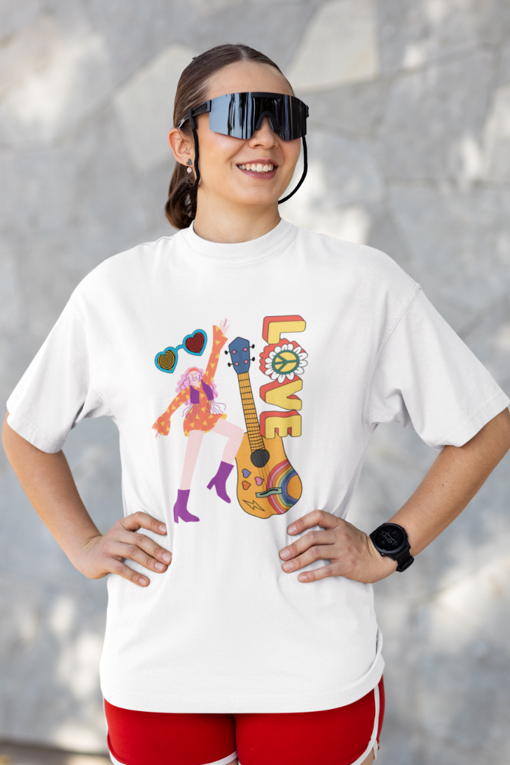 Women Love for Guitar Oversized T shirt