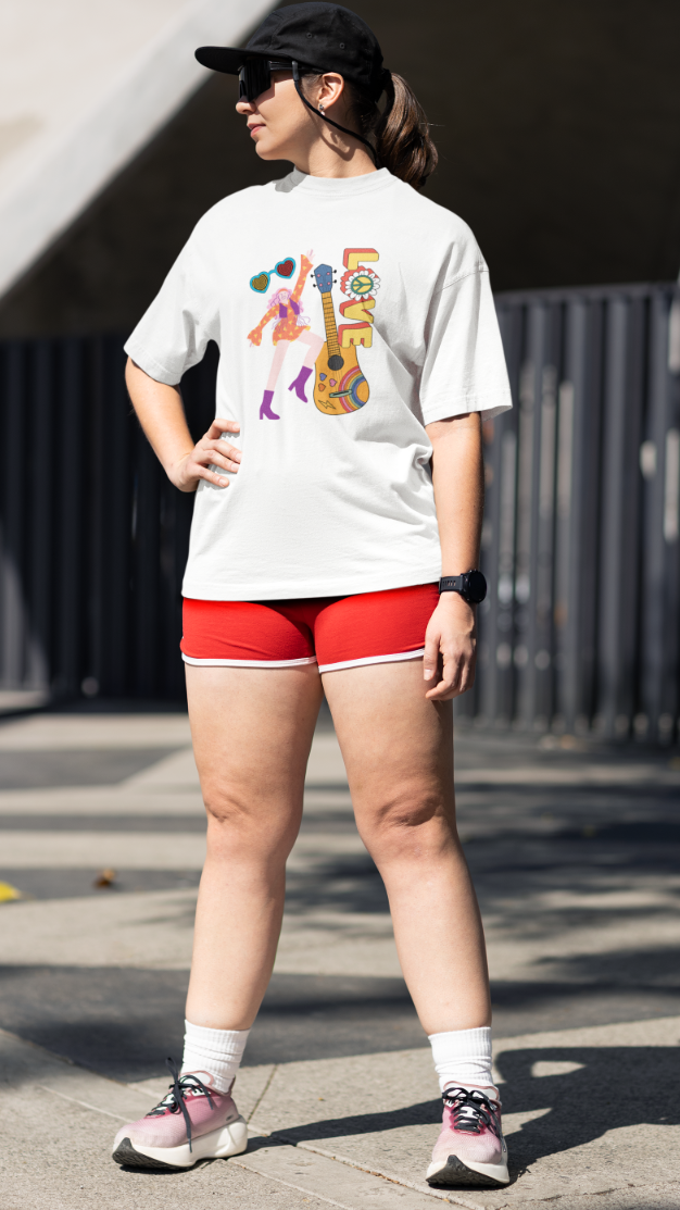 Women Love for Guitar Oversized T shirt