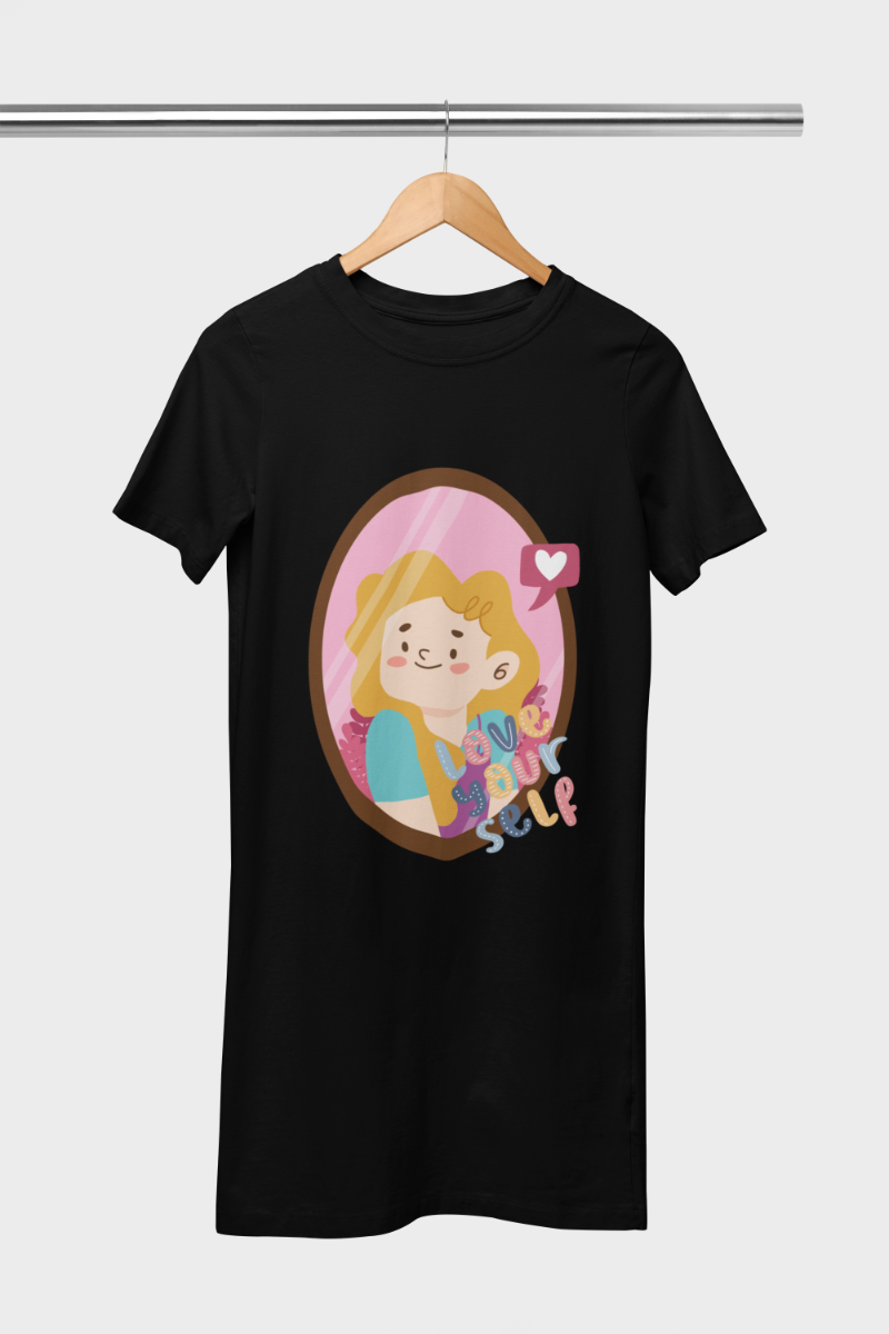 Women's Love Yourself T-shirt Dress Black by ZealforTee