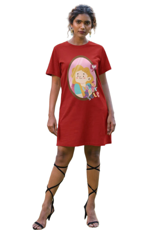 Women's Love Yourself T-shirt Dress Red by ZealforTee