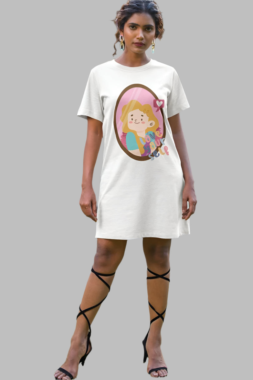 Women's Love Yourself T-shirt Dress Red by ZealforTee