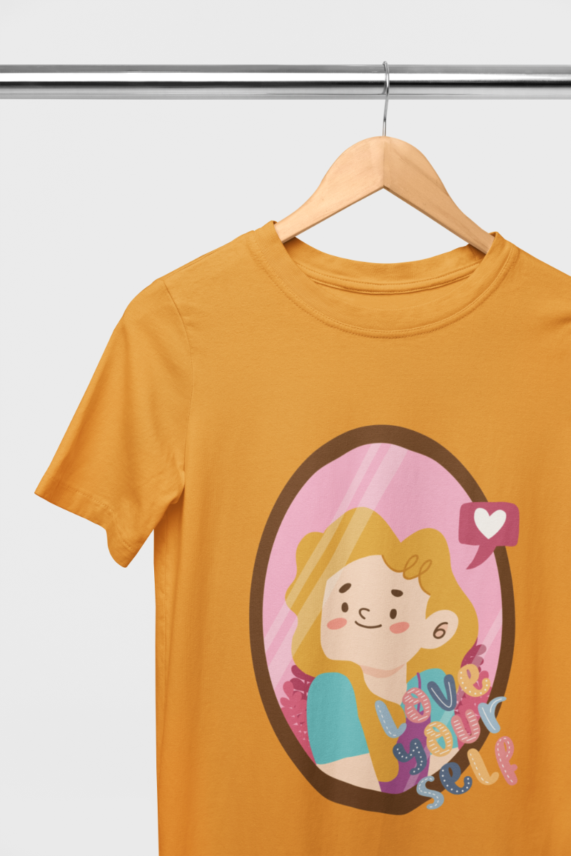 Women's Love Yourself T-shirt Dress Golden Yellow by ZealforTee