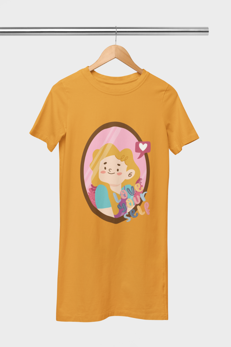 Women's Love Yourself T-shirt Dress Golden Yellow by ZealforTee