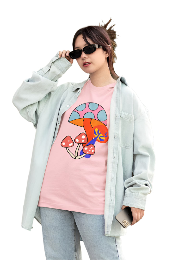 Women's Vibrant Mushroom Oversized T shirt White by ZealforTee