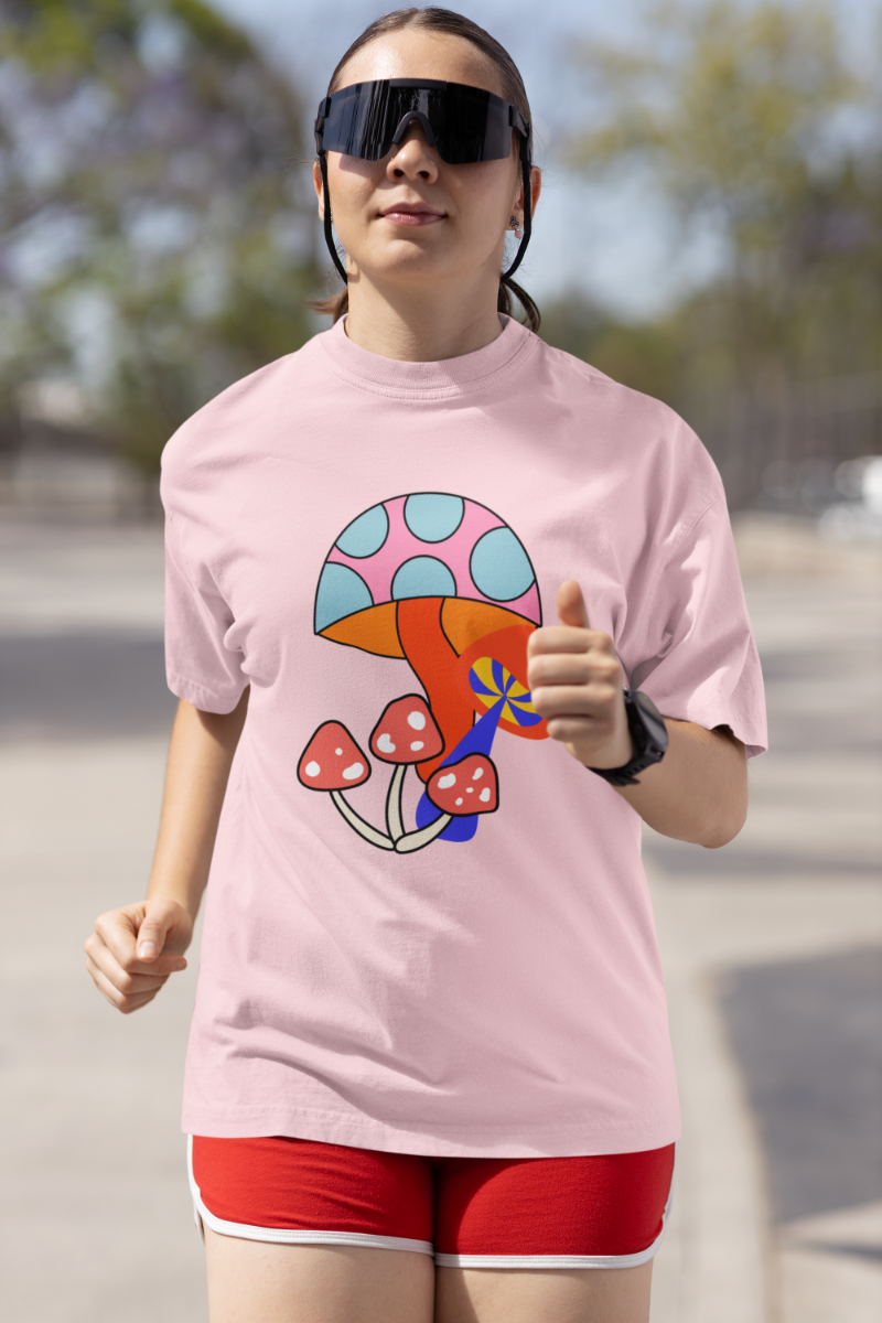 Women Vibrant Mushroom Oversized T shirt