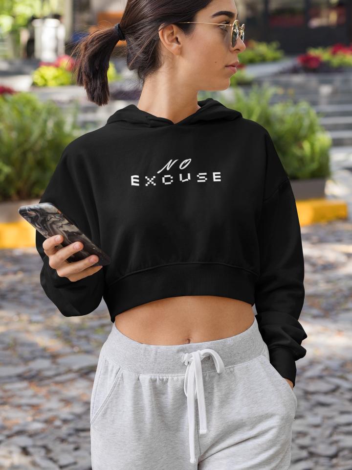 Women's No Excuse Crop Hoodie Sweatshirt Light Baby Pink by ZealforTee