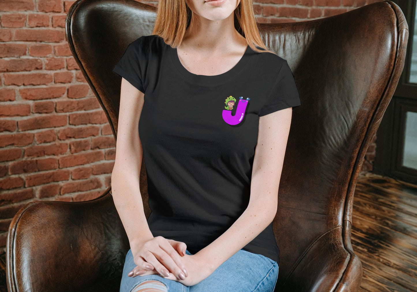Women's Letter J Pocket Print T-shirt White by ZealforTee