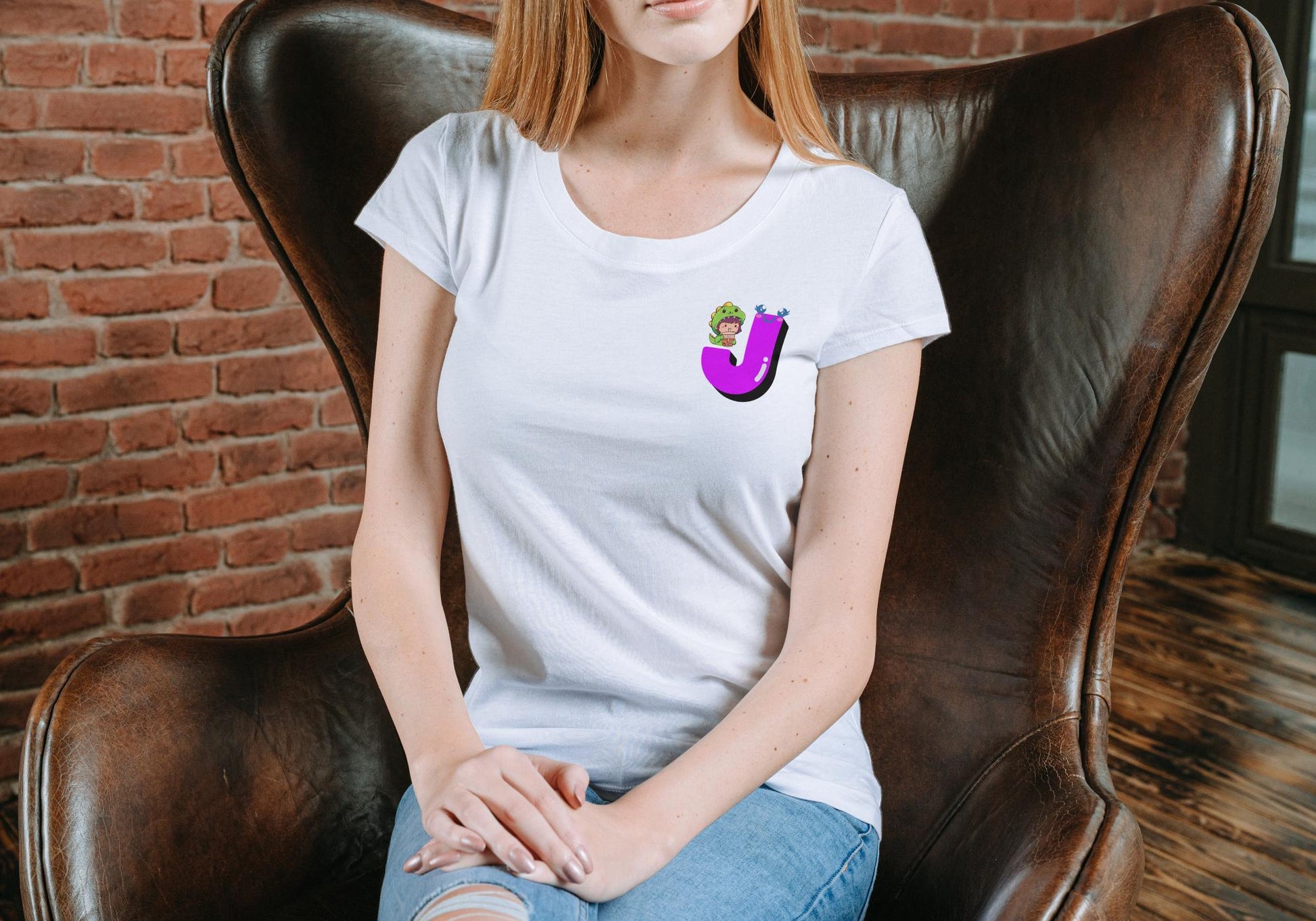 Women's Letter J Pocket Print T-shirt White by ZealforTee