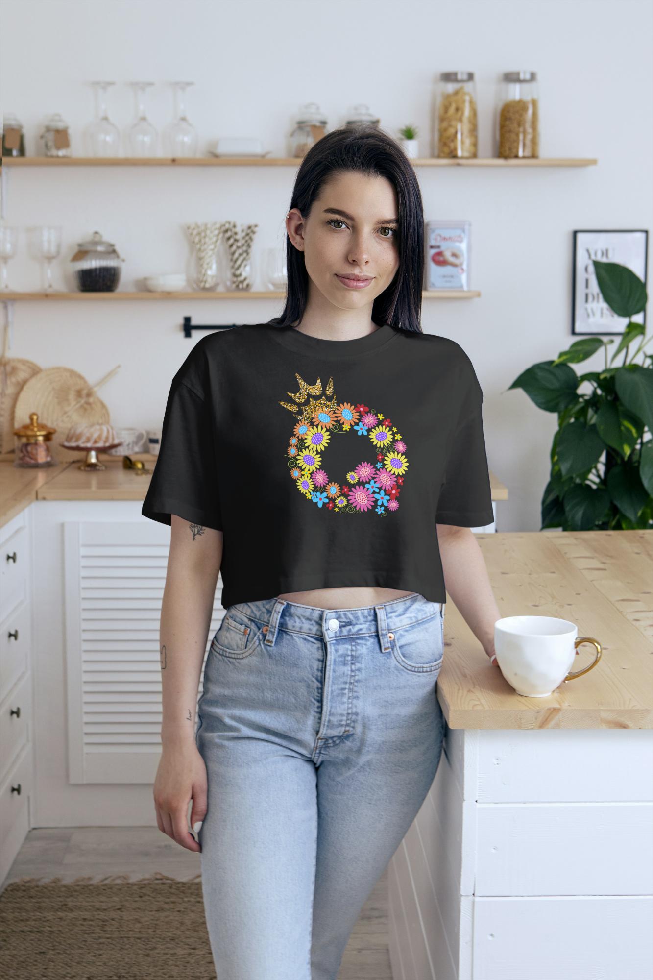 Women's Floral Alphabet Q Crop Top Light Baby Pink by ZealforTee