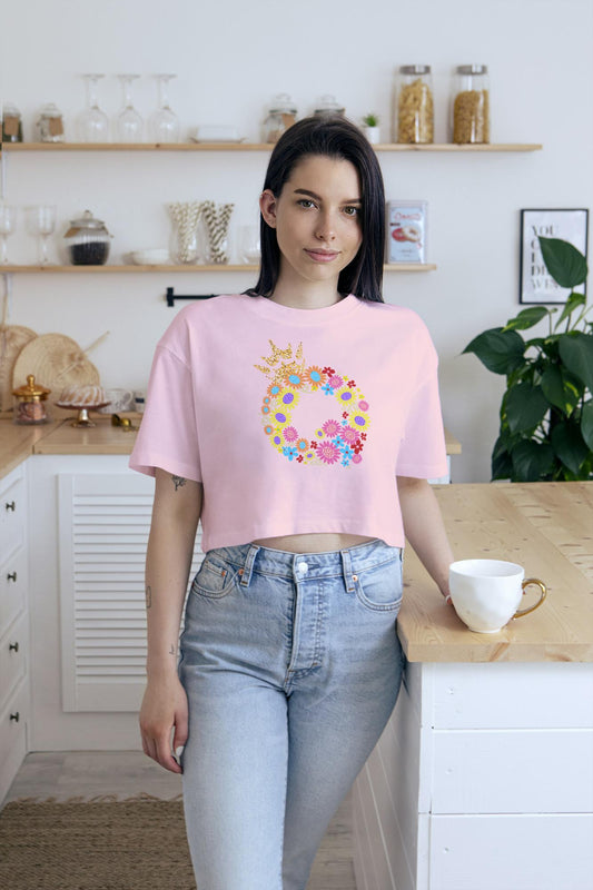 Women's Floral Alphabet Q Crop Top Light Baby Pink by ZealforTee