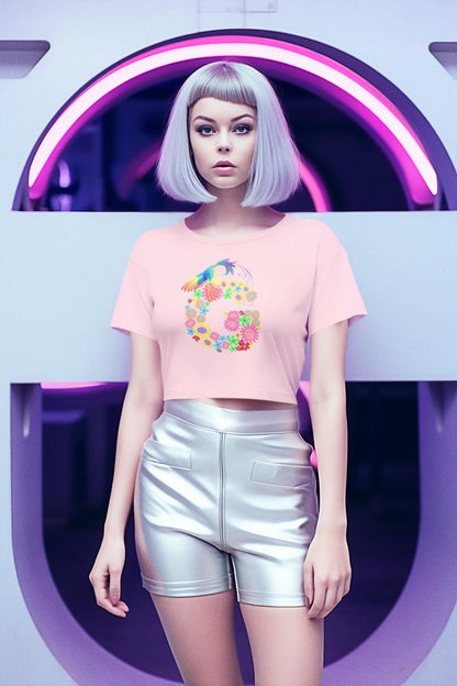 Women's Floral Alphabet G Crop Top Light Baby Pink by ZealforTee