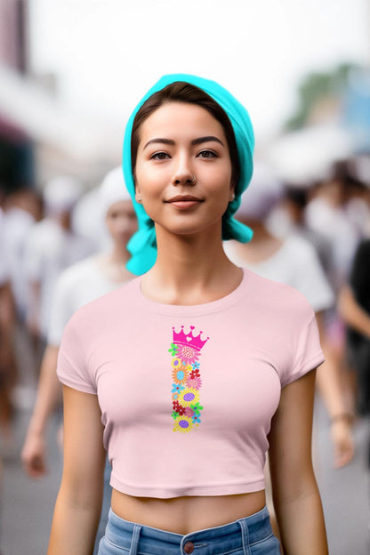 Women's Floral Alphabet I Crop Top Black by ZealforTee