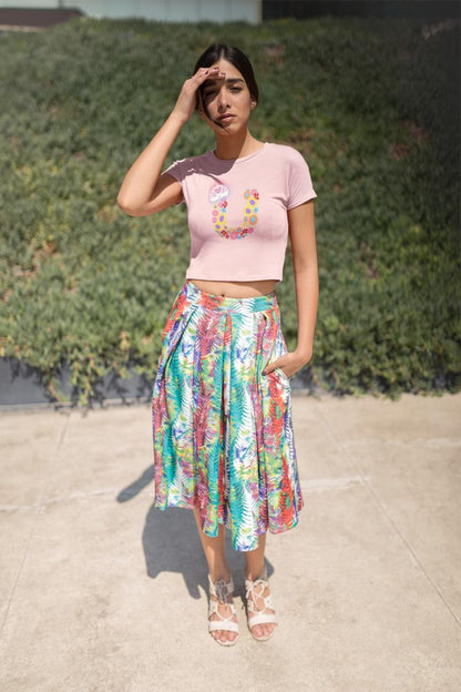 Women's Floral Alphabet U Crop Top Black by ZealforTee