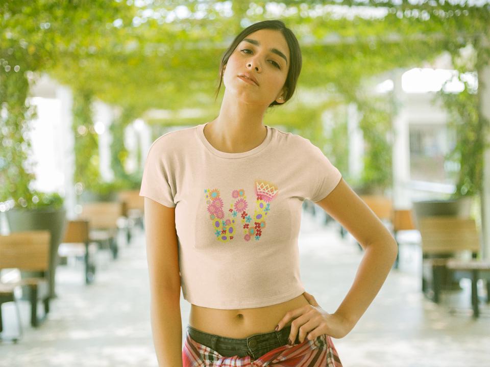 Women's Floral Alphabet W Crop Top Black by ZealforTee