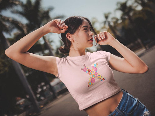 Women's Floral Alphabet X Crop Top Light Baby Pink by ZealforTee