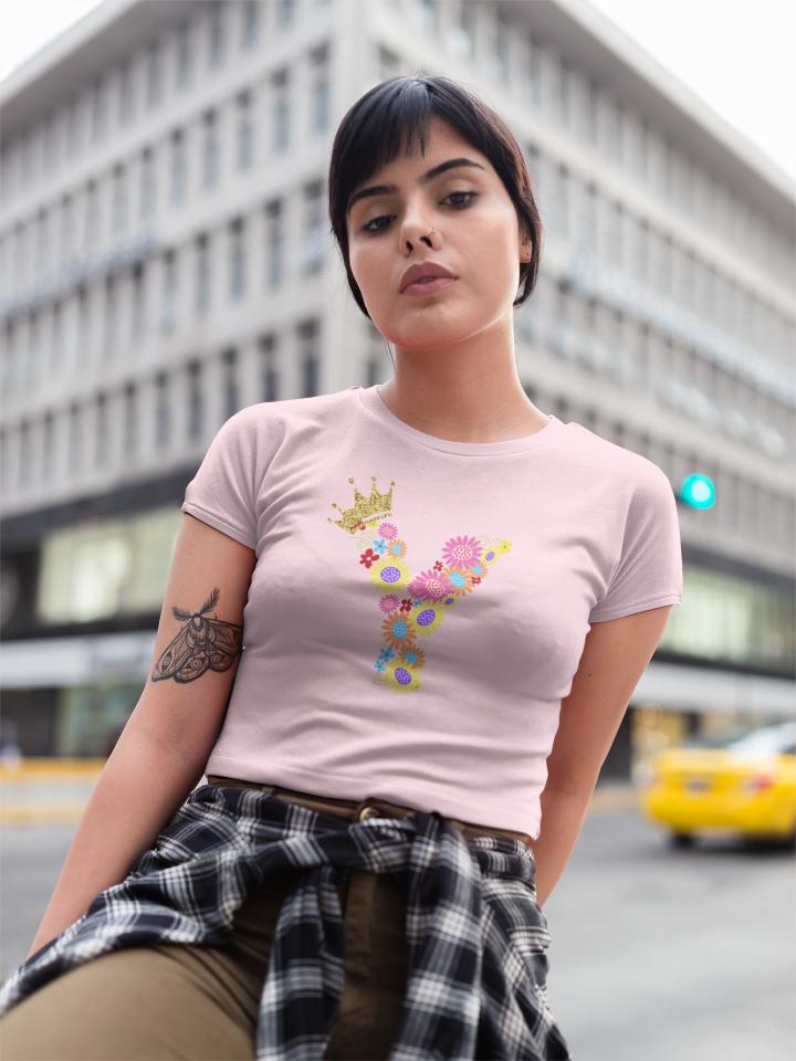 Women's Floral Alphabet Y Crop Top Light Baby Pink by ZealforTee