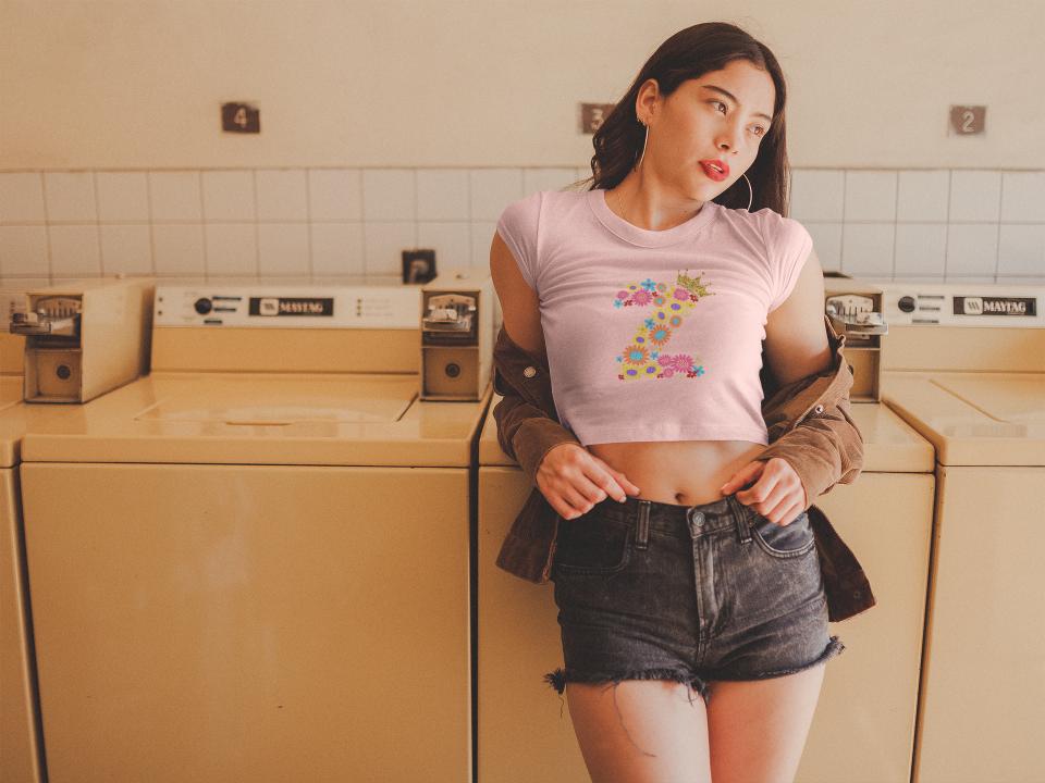 Women's Floral Alphabet Z Crop Top Black by ZealforTee