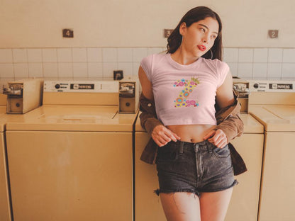 Women's Floral Alphabet Z Crop Top Black by ZealforTee