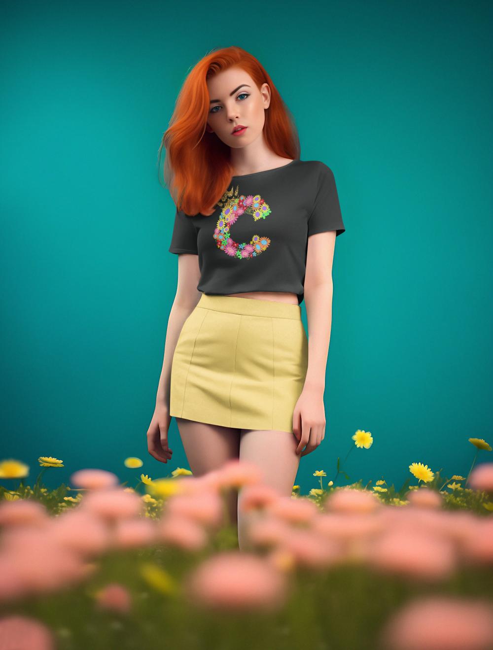 Women's Floral Alphabet C Crop Top Light Baby Pink by ZealforTee