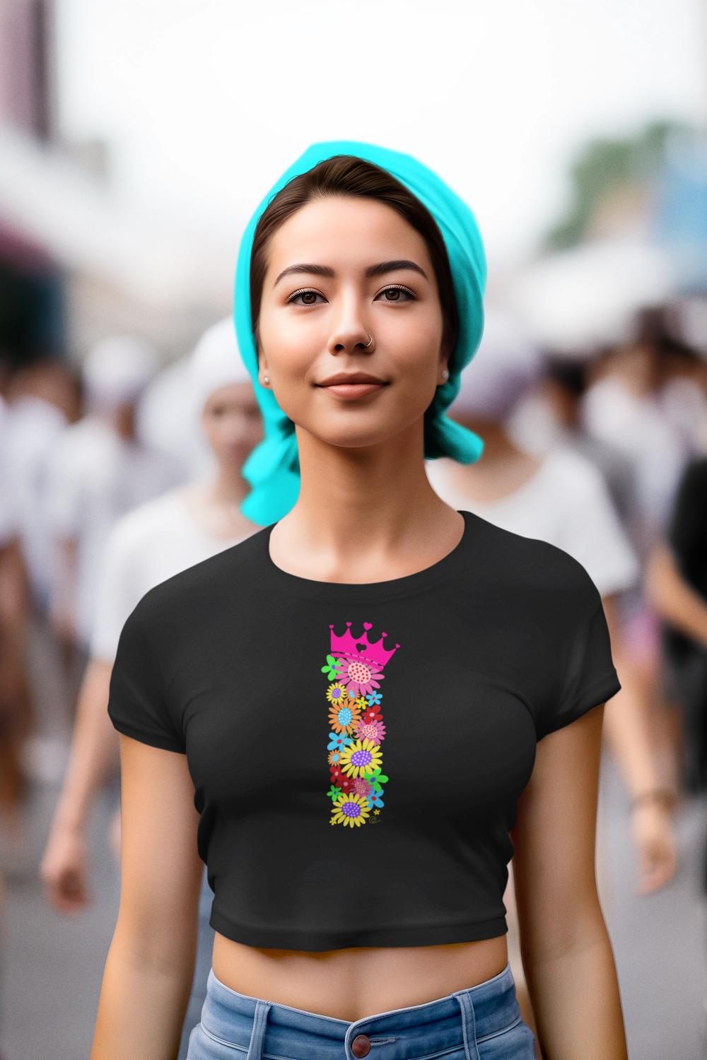 Women's Floral Alphabet I Crop Top Black by ZealforTee