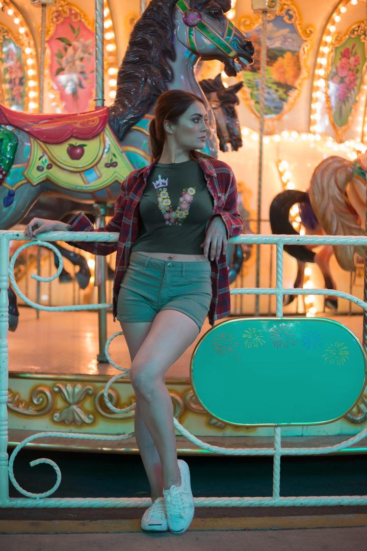 Women's Floral Alphabet V Crop Top Light Baby Pink by ZealforTee