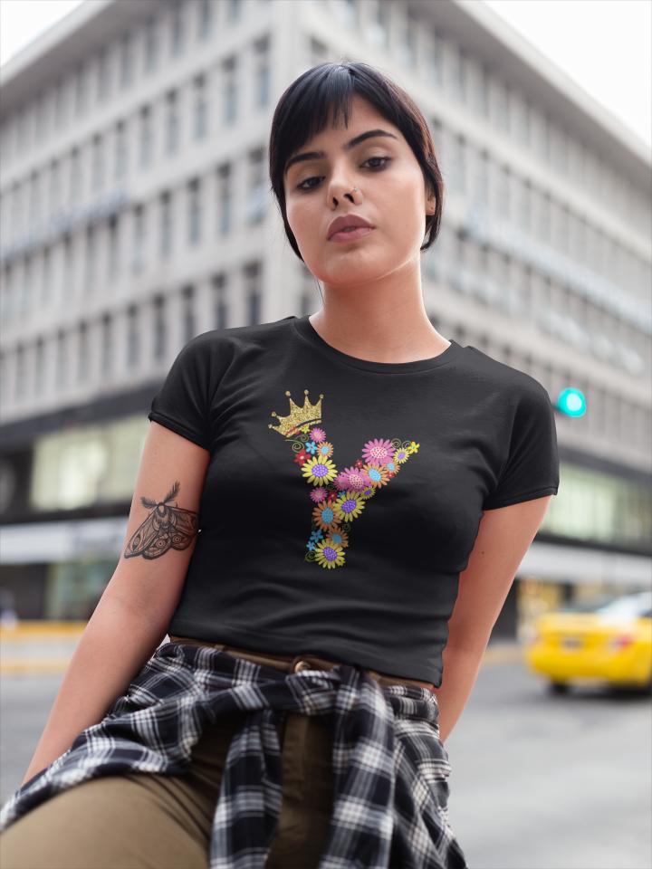 Women's Floral Alphabet Y Crop Top Light Baby Pink by ZealforTee