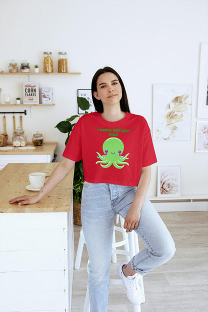 Women's Round Neck Octopus Crop Top Butter Yellow by ZealforTee