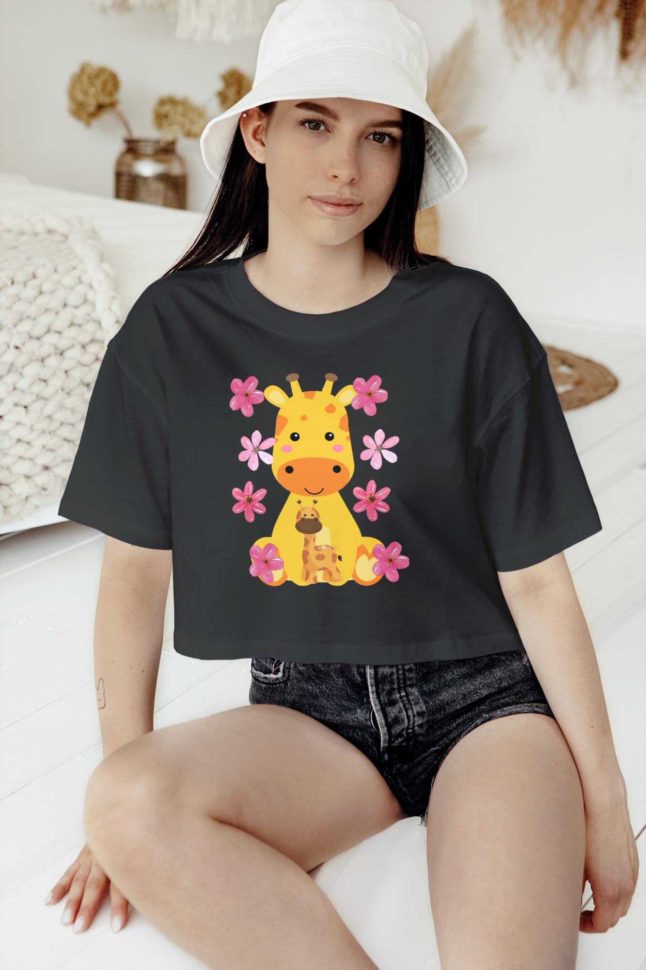 Women's Round Neck Giraffe Crop Top Iris Lavender by ZealforTee