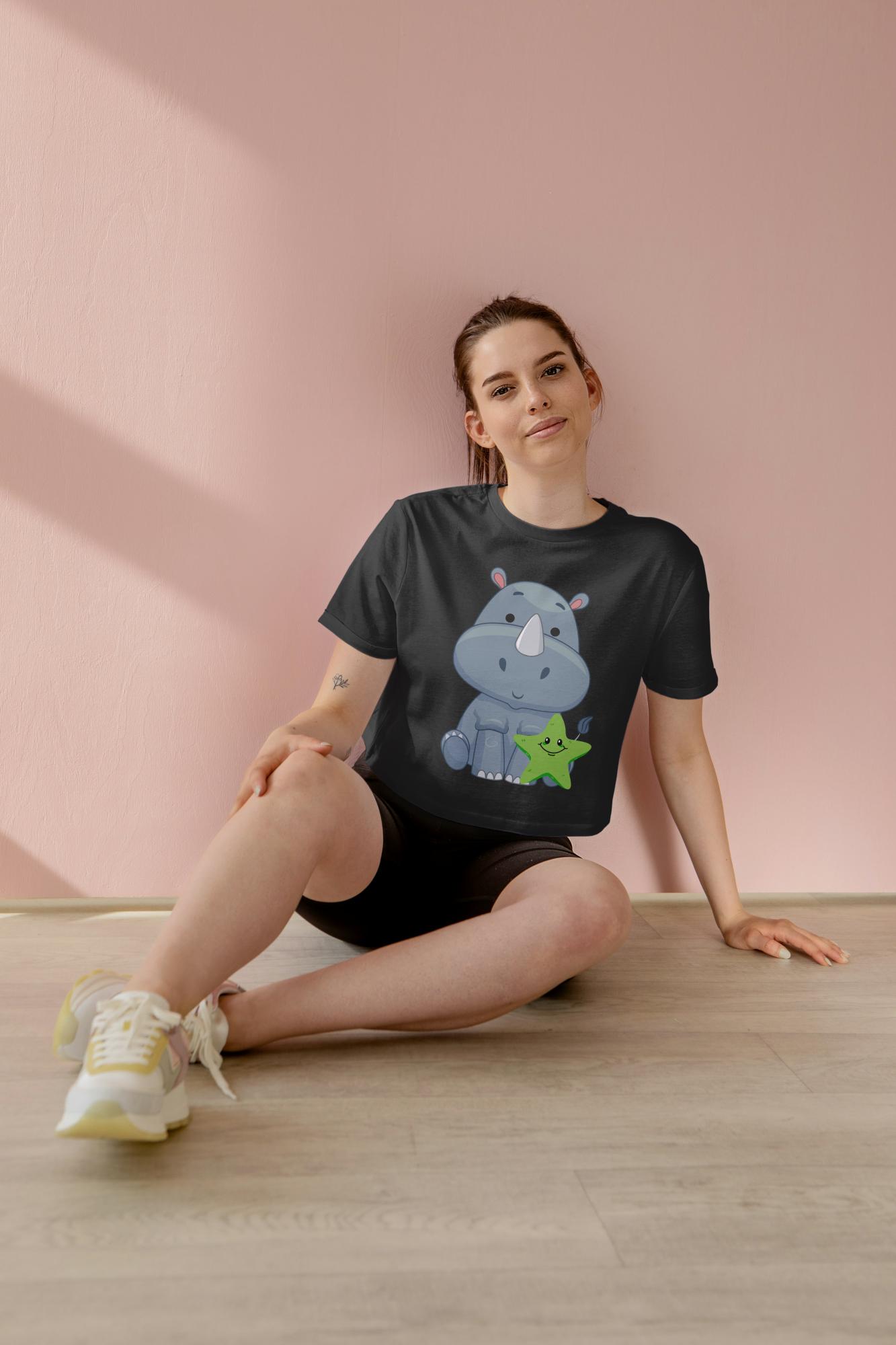 Women's Round Neck Rhino Crop Top Light Pink by ZealforTee