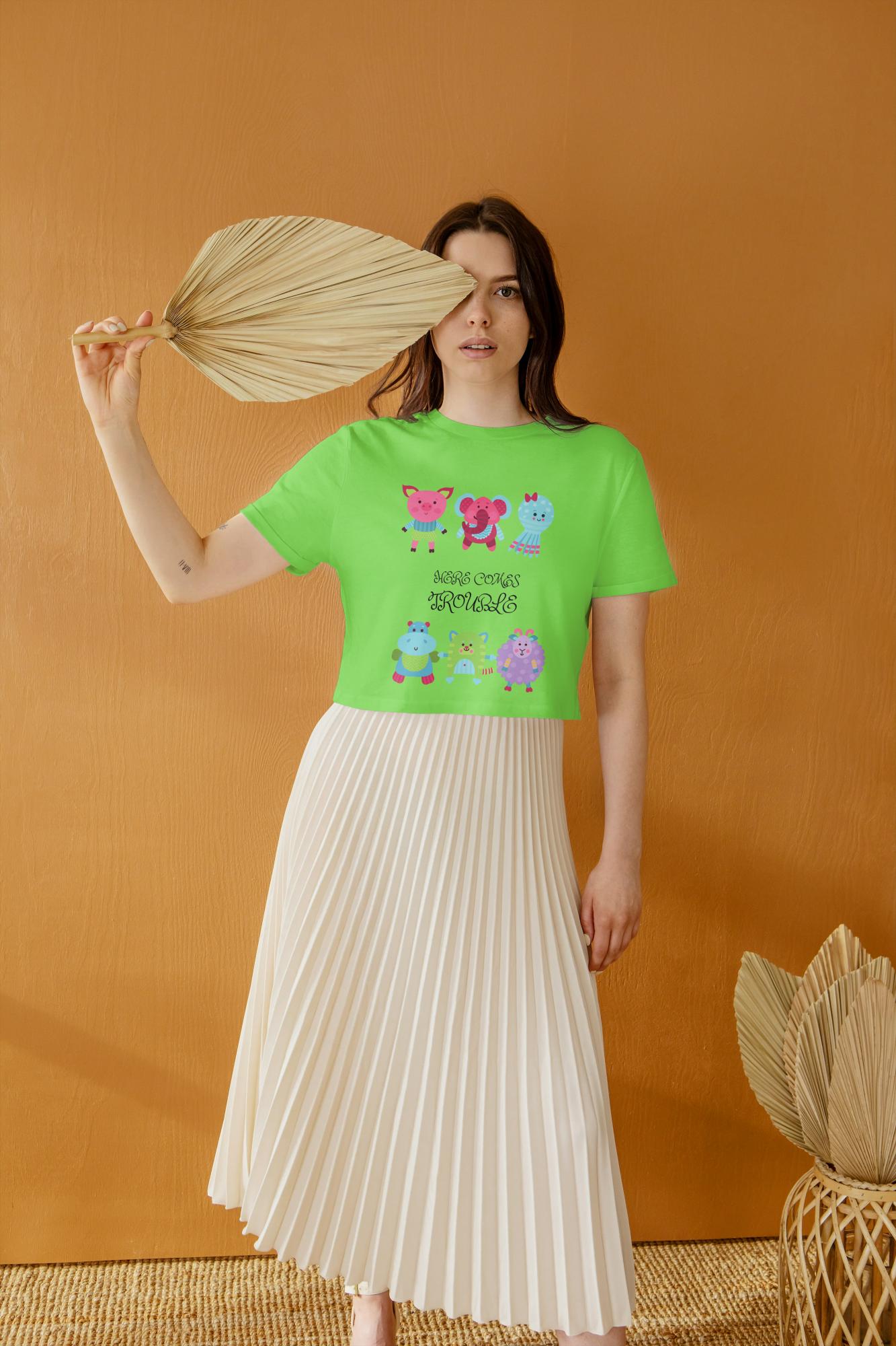 Women's Round Neck Trouble Crop Top Butter Yellow by ZealforTee