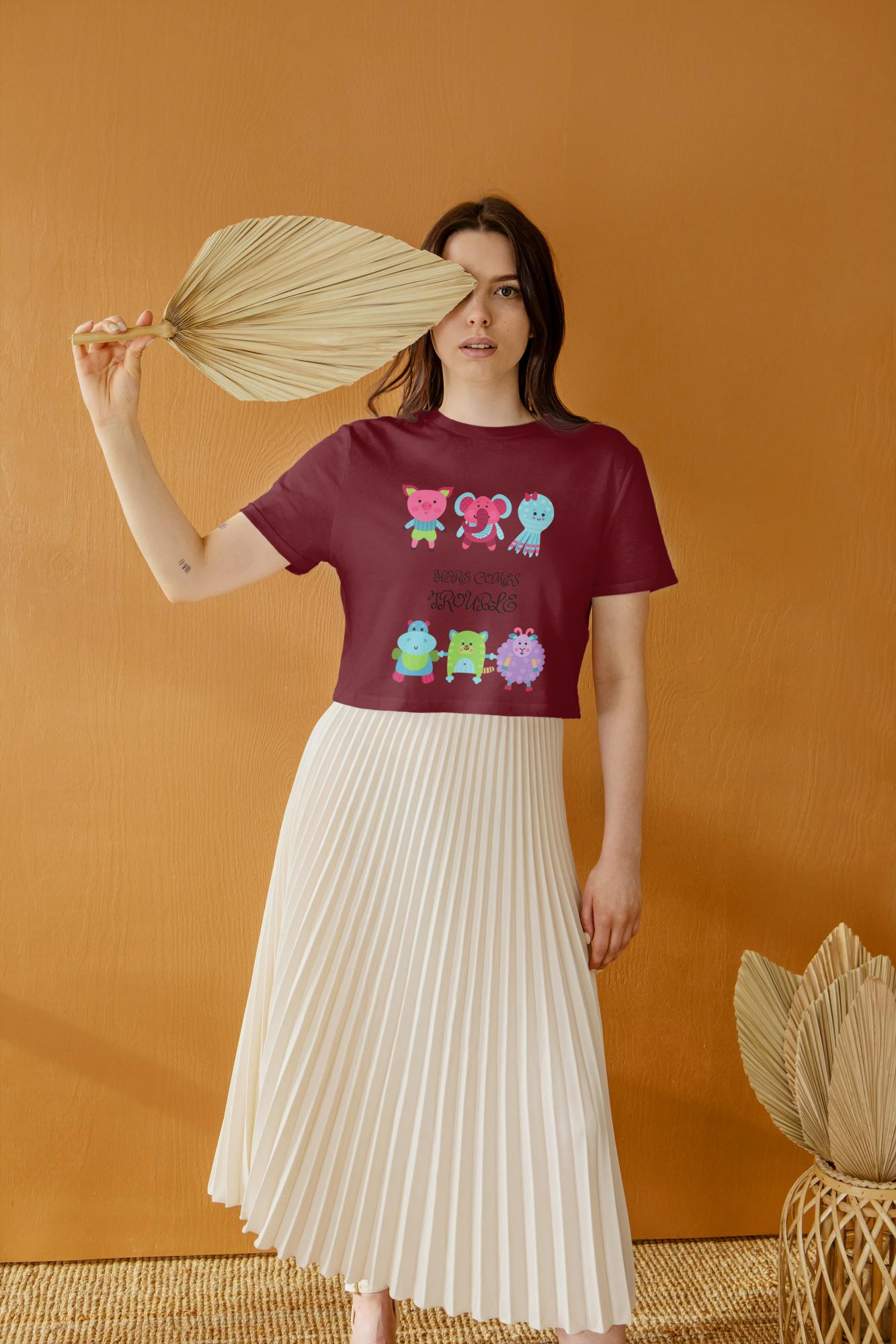 Women's Round Neck Trouble Crop Top Butter Yellow by ZealforTee