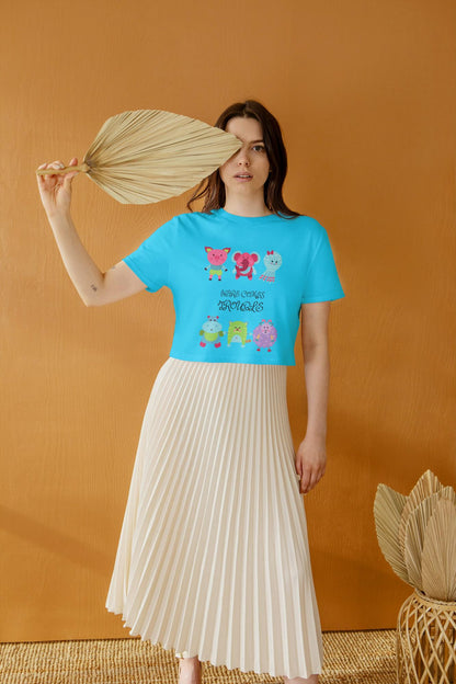 Women's Round Neck Trouble Crop Top Butter Yellow by ZealforTee