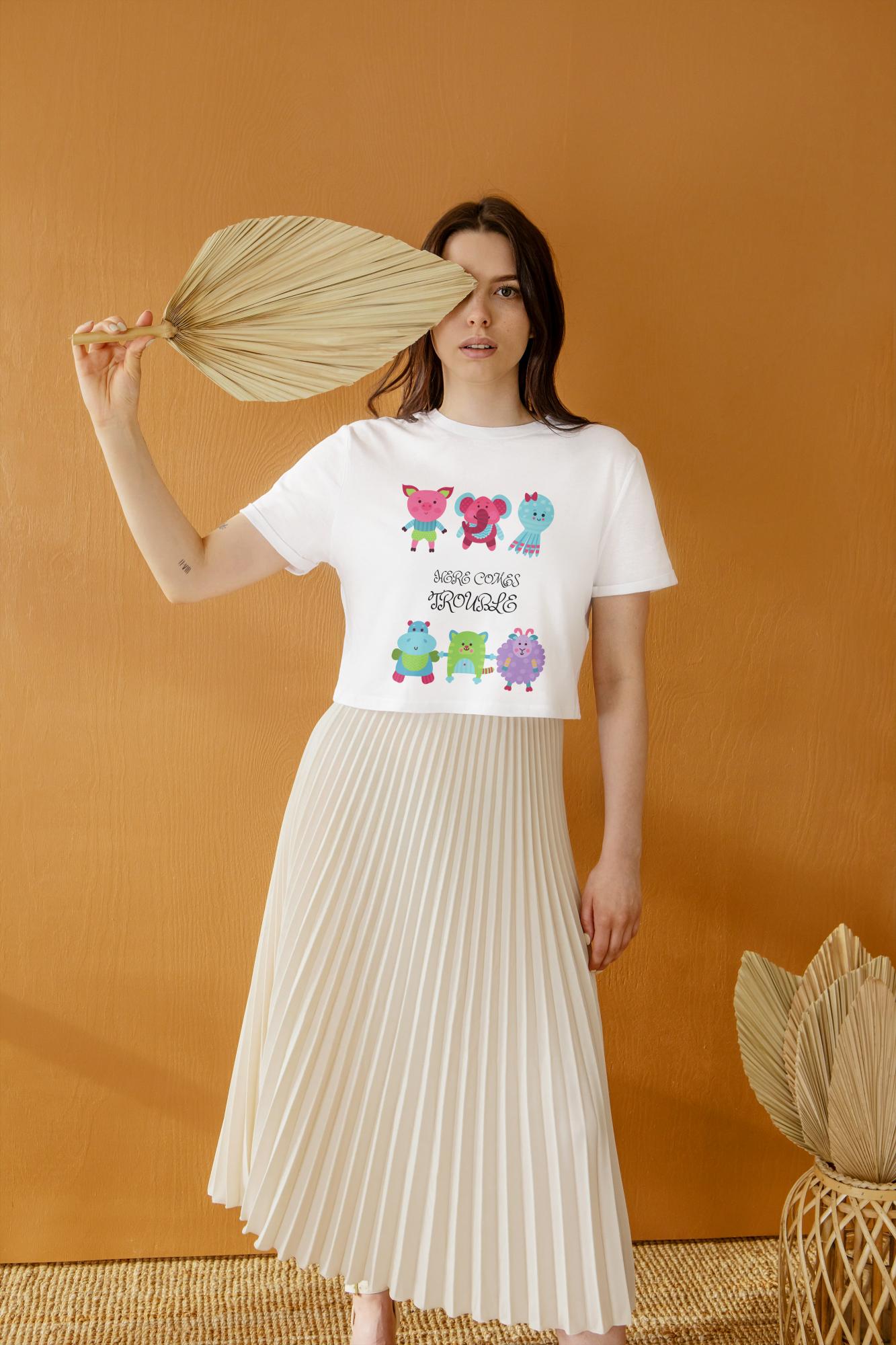 Women's Round Neck Trouble Crop Top Butter Yellow by ZealforTee