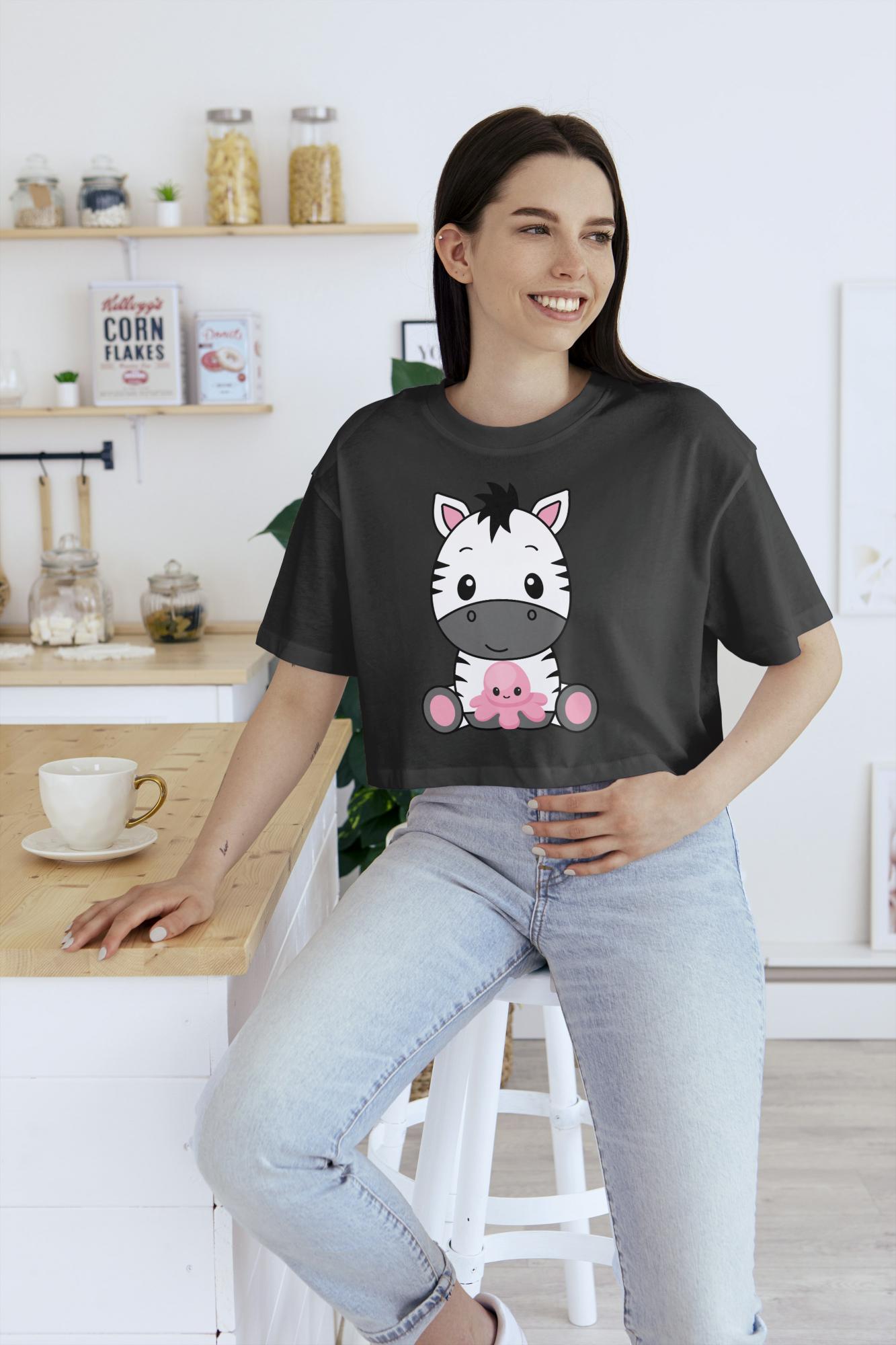 Women's Round Neck Zebra Crop Top Maroon by ZealforTee