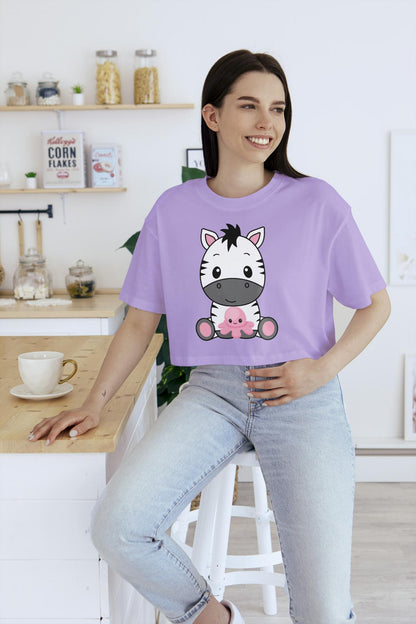 Women's Round Neck Zebra Crop Top Maroon by ZealforTee