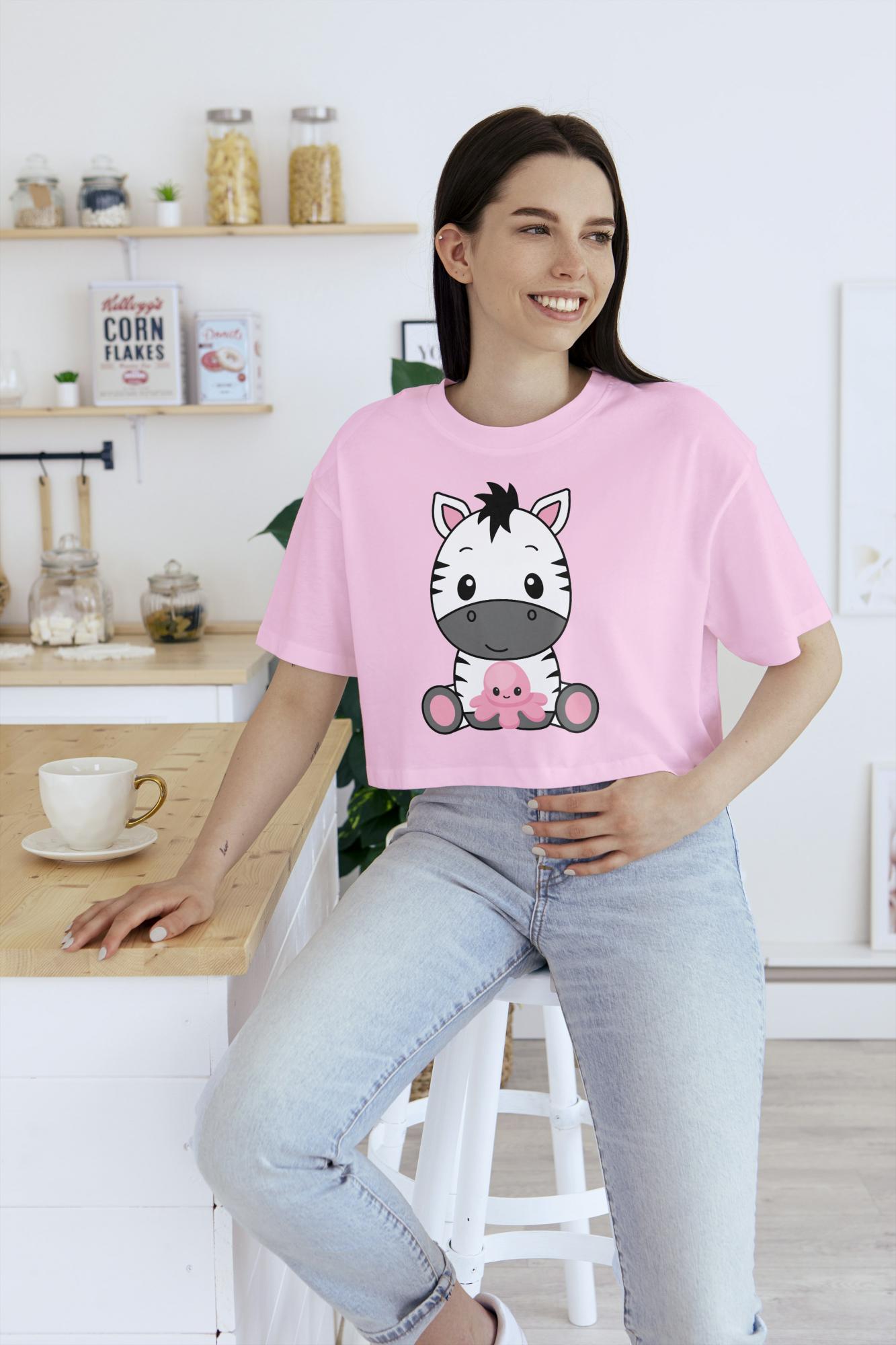 Women's Round Neck Zebra Crop Top Maroon by ZealforTee