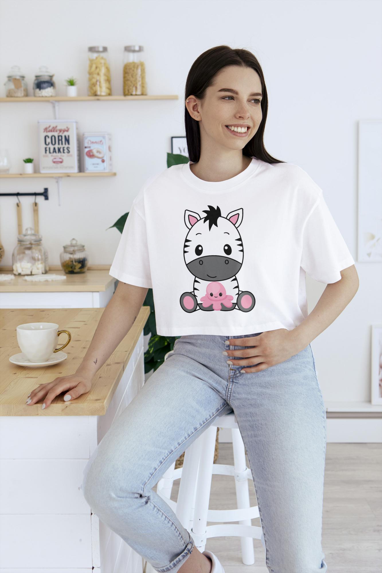 Women's Round Neck Zebra Crop Top Maroon by ZealforTee