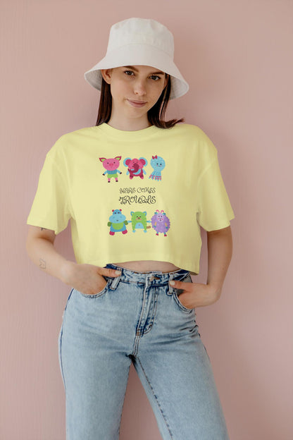 Women's Round Neck Trouble Crop Top White by ZealforTee