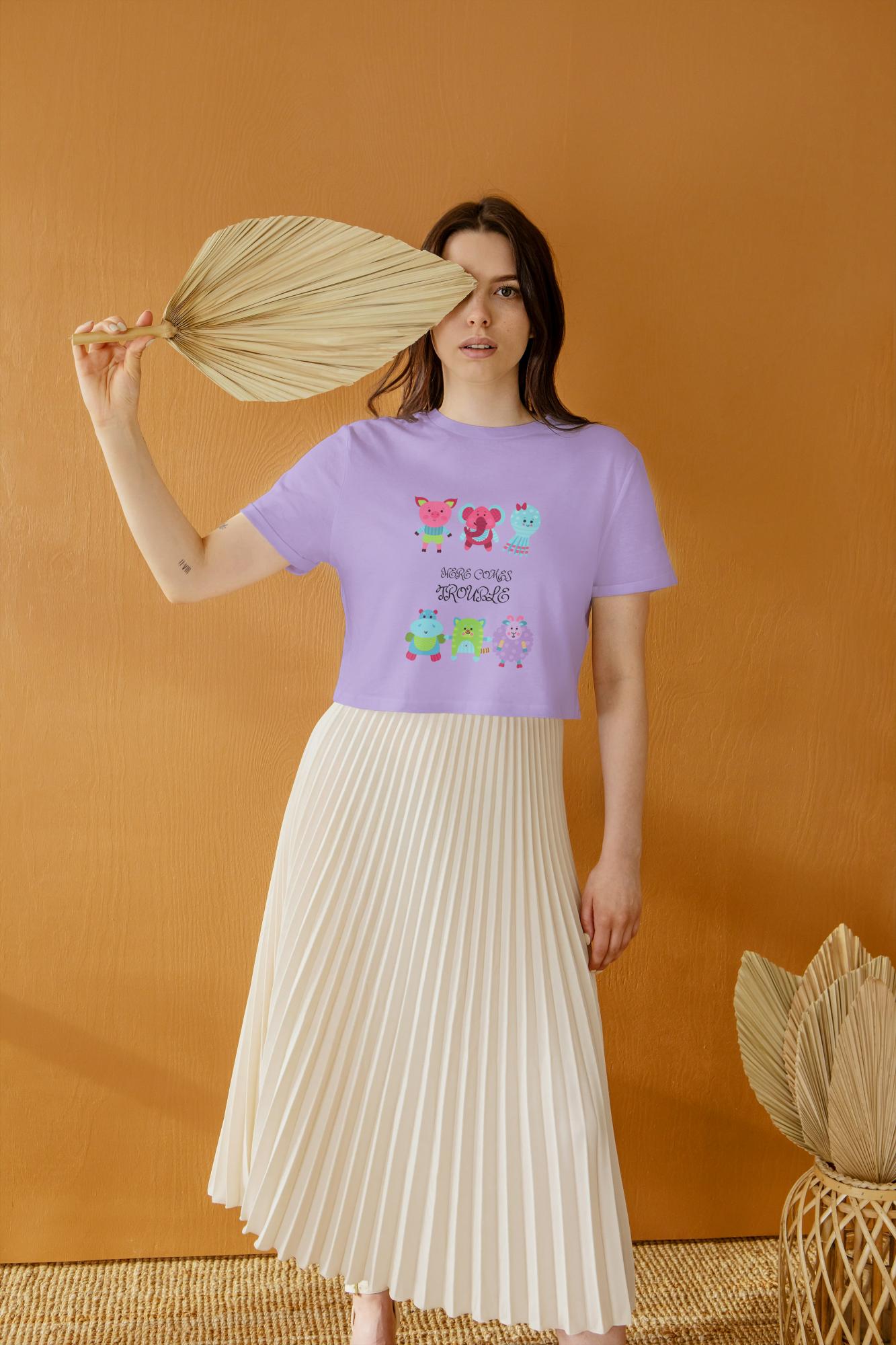 Women's Round Neck Trouble Crop Top Butter Yellow by ZealforTee