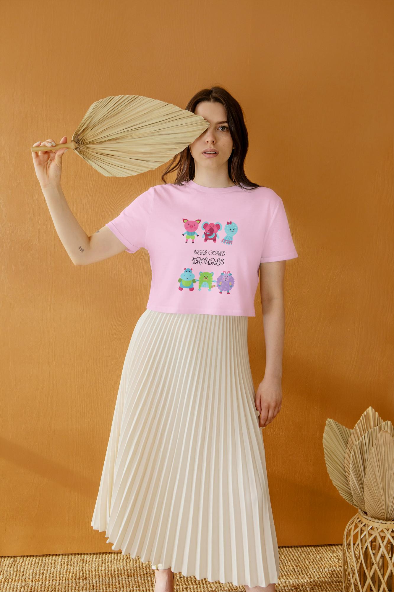 Women's Round Neck Trouble Crop Top Maroon by ZealforTee