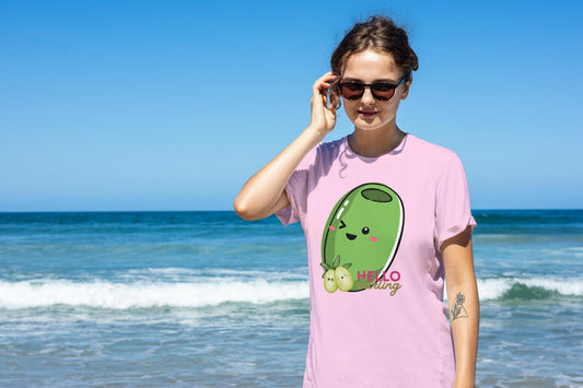 Women's Olive Hello Darling T-shirt Light Pink by ZealforTee