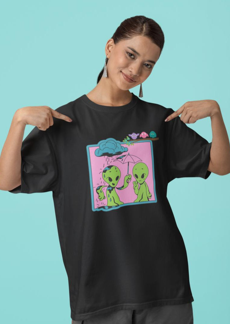 Women's Alien In The Rain Oversized T-shirt Golden Yellow by ZealforTee