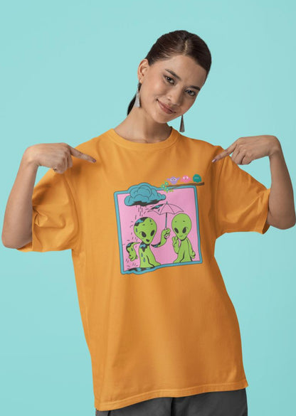 Women's Alien In The Rain Oversized T-shirt Golden Yellow by ZealforTee