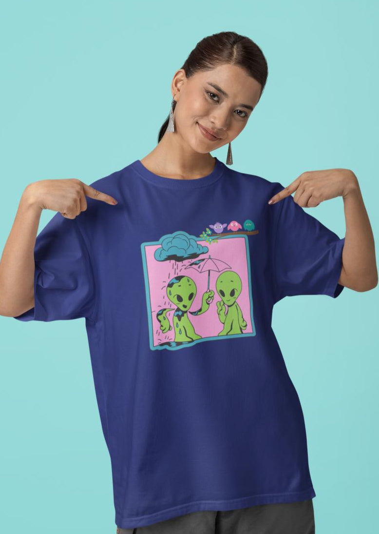 Women's Alien In The Rain Oversized T-shirt Golden Yellow by ZealforTee