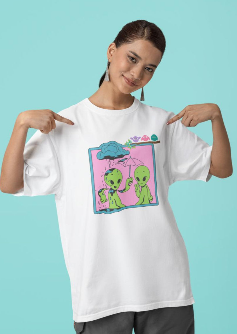 Women's Alien In The Rain Oversized T-shirt Golden Yellow by ZealforTee