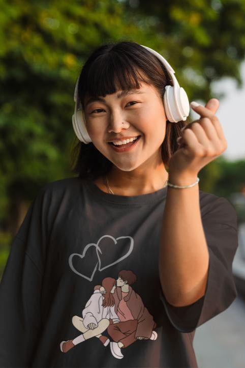 Women's Couple Oversized T shirt Red by ZealforTee