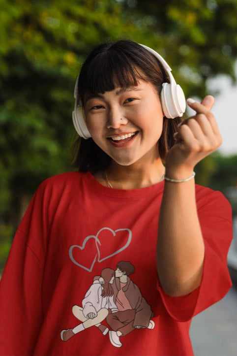Women's Couple Oversized T shirt Red by ZealforTee
