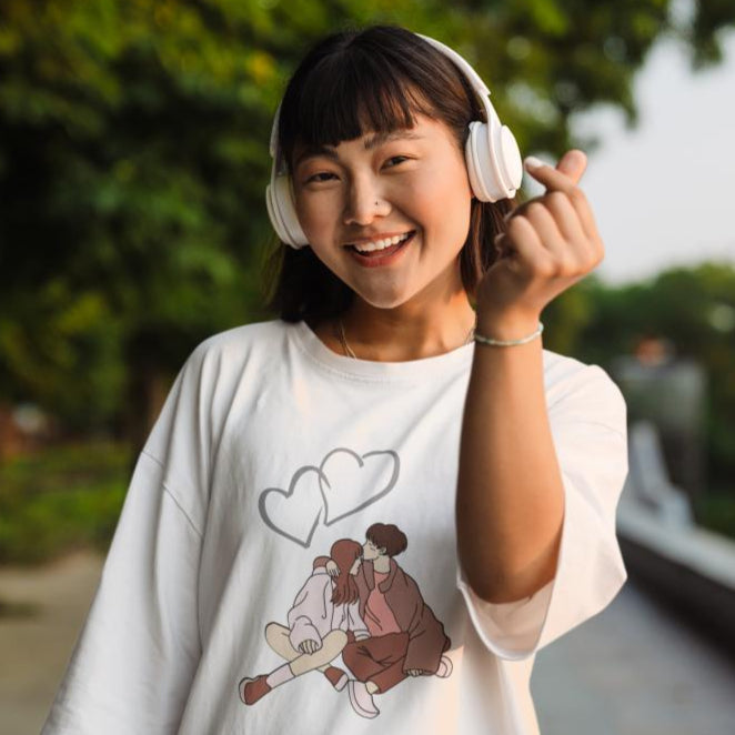 Women's Couple Oversized T shirt Black by ZealforTee