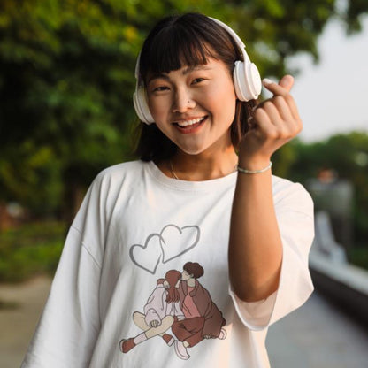 Women's Couple Oversized T shirt Black by ZealforTee