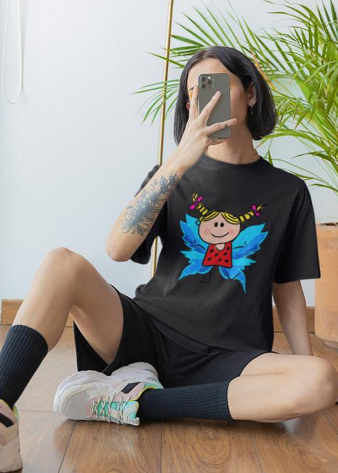 Women's Fairy Doll Oversized T shirt Black by ZealforTee